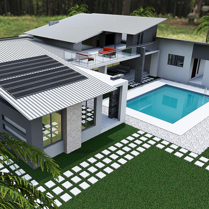 Aerial showing PV array on rear roof